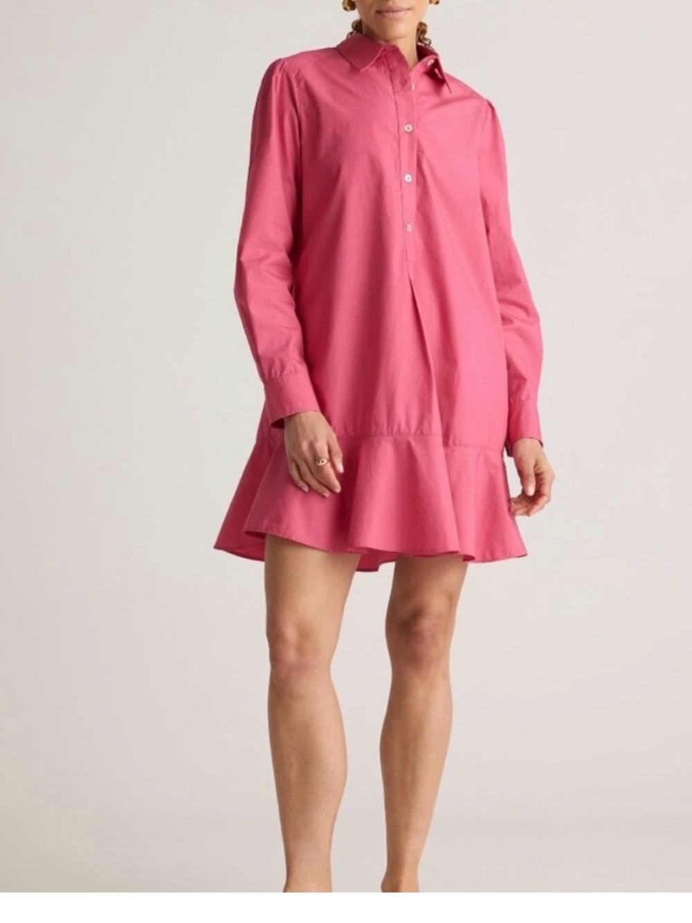 Quince 100% Organic Cotton Drop Waist Shirt Dress Lipstick Pink Women’s Medium